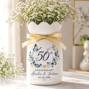 Personalized 50th Anniversary Vase, Custom Golden Wedding Vase, 50 Years Together Gift, Ceramic Flower Vase for Couple, Anniversary Gift