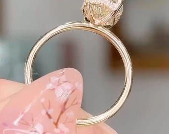 Förlovningsring med ovalslipad moissanit i 14K/18K massivt guld, dold halo i lösguld, bröllopspresent, frieriring