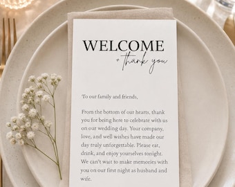 Wedding Welcome & Thank you Card | Elegant Wedding Table Decor | Guest Welcome Message | Minimalist Wedding Stationery
