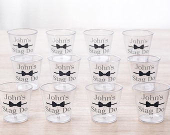 Personalized Stag Do Shot Glasses - Bow Tie Design, Set of 12