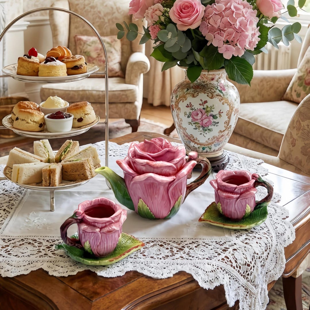 Mrs Tea Handmade Pink Rose Tea Set – 3D Floral Ceramic Teapot & Cups - Etsy