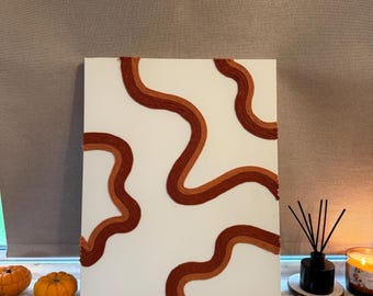 Lienzo ondulado otoñal - Decoración de pared moderna, texturizada, única y curva - Decoración rústica de otoño en naranja quemado - Cálida y hecha a mano