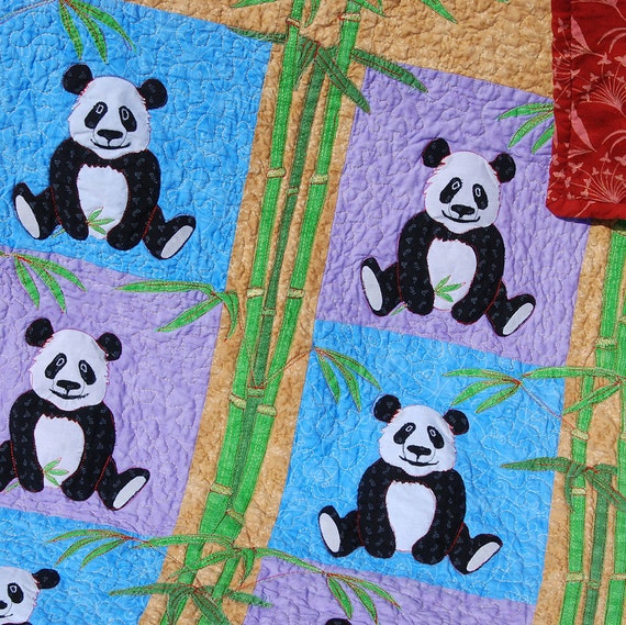 Items similar to Panda Bear Baby Quilt Applique 34 x 40 1/2 inches