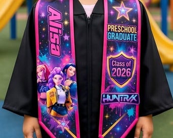 Personalized Huntrix Kids Graduation Stole, Preschool Graduate 2026 | Custom Name Galaxy Girl Sash | Cute & Trendy Photo Prop