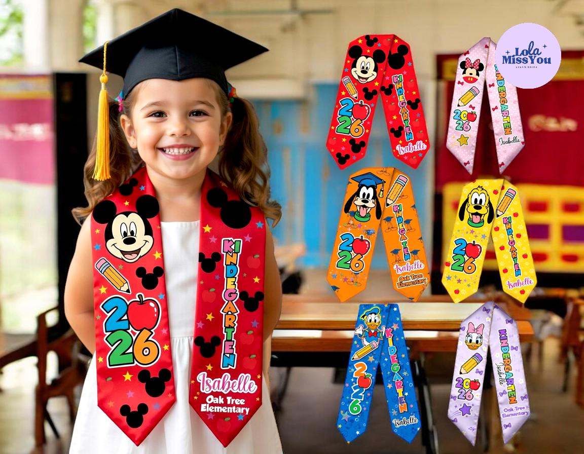 Discover Custom Mickey and Friends Graduation Stole, Personalized Isabelle Class of 2026 Sash, Disney Character Kindergarten Grad Gift