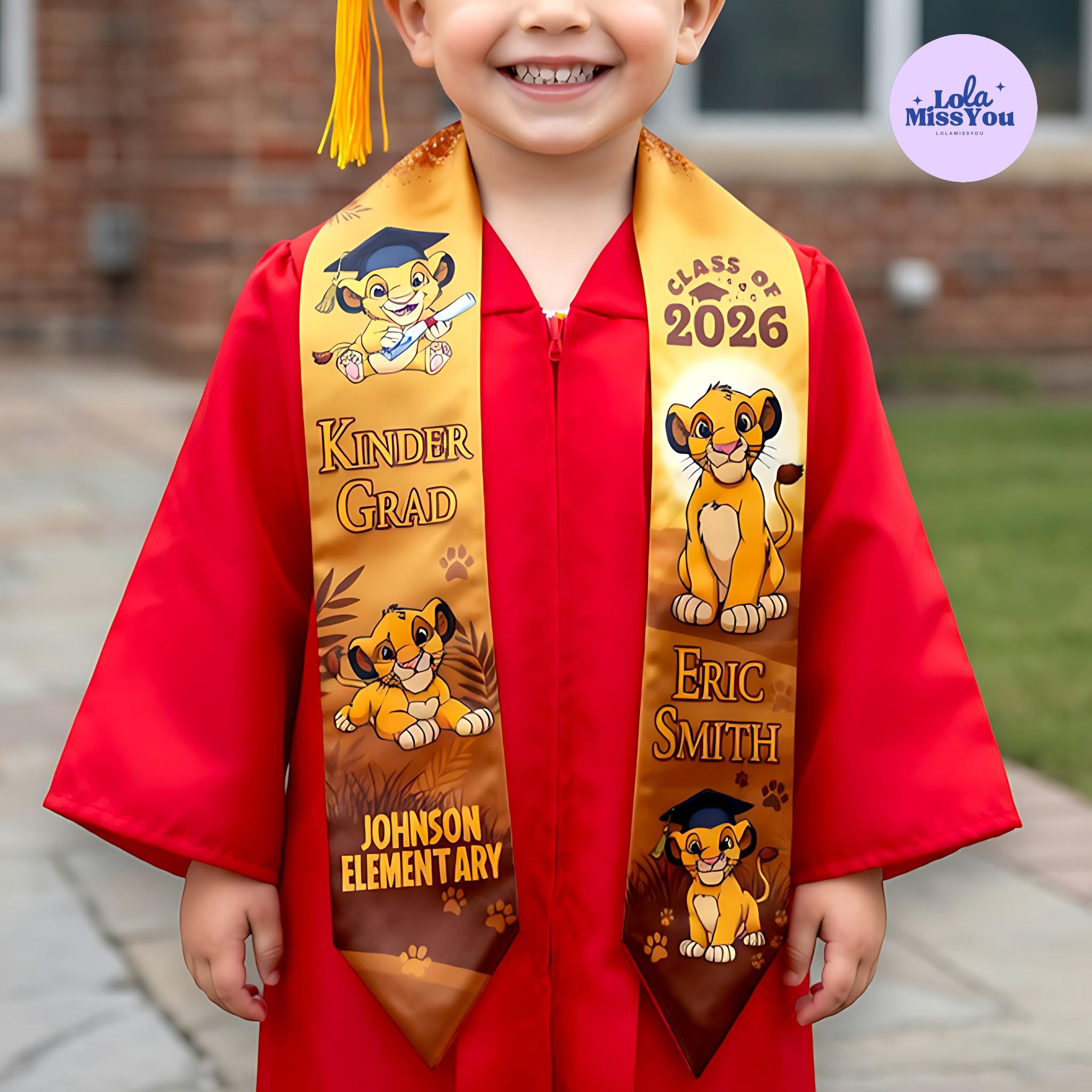 Discover Custom Lion King Graduation Stole, Personalized Simba Disney Kinder Grad Sash, Class of 2026 Stole, Safari Theme Kindergarten Gift.