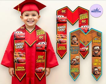 Custom Lightning McQueen Graduation Stole, Personalized Cars Disney Kinder Grad Sash, Disney Cars Kindergarten Stole, Class of 2026 Sash.