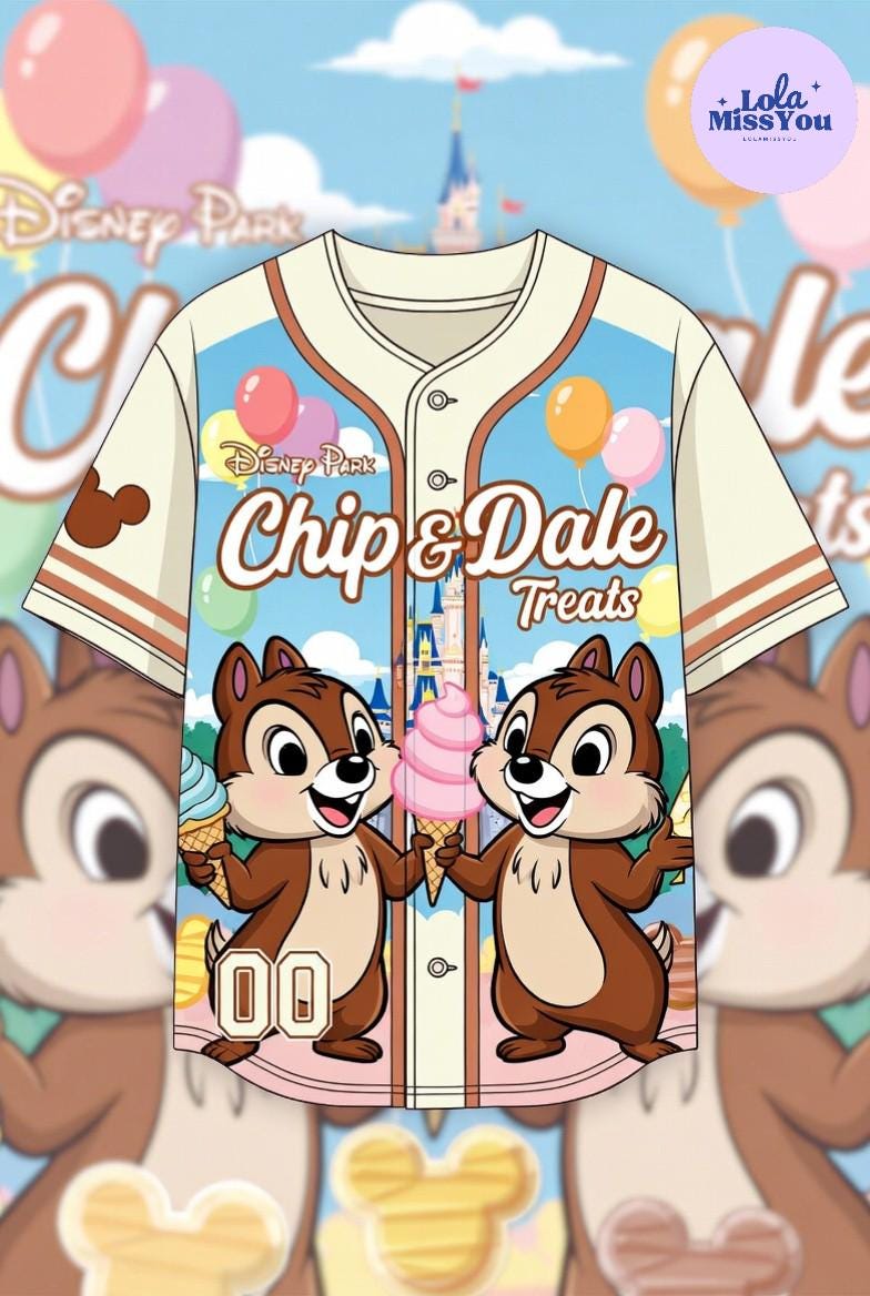Discover Chip and Dale Disney Baseball Jersey, Cute Disney Park Treats Jersey, Ice Cream Castle Shirt, Cartoon Baseball Top, Disney Vacation Outfit