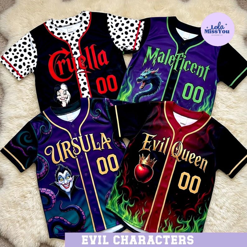 A collection of four colorful baseball jerseys featuring characters from the Disney movie "Despicable Me".