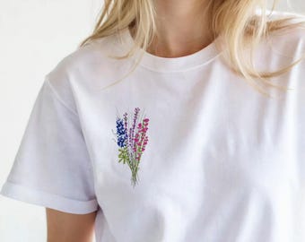 Subtle Bisexual Pride T-Shirt with Flowers, Aesthetic Bi Pride Shirt, Minimalist LGBTQ Shirt, Queer Gift, Unisex Pride Tee
