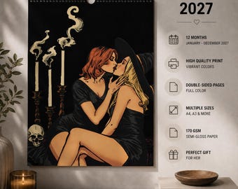 Sapphic Calendar 2027 | Lesbian Wall Calendar | Vintage Lesbian Art | LGBTQ+ Pride Calendar | WLW Gift