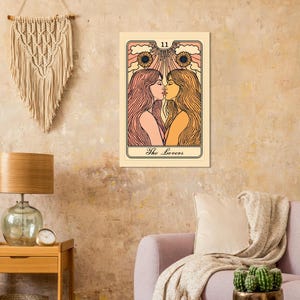 Lesbian Tarot Poster | The Lovers Mural | Sapphic Art Print | Queer Wall Art | LGBTQ+ decoration | Vintage Printable Art | WLW Wall Art image 12
