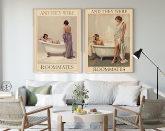 Sapphic Art Print – “And They Were Roommates” | Choose White or Purple Dress | WLW Lesbian Wall Art | Queer Home Decor Poster