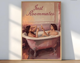 Just Roommates Vintage Lesbian Art Print | Sapphic Romance Wall Decor | Queer Feminine Gift | LGBTQ Proud Feminist Artwork