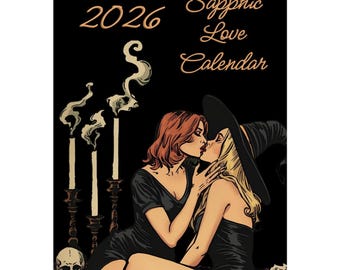 Sapphic Love Calendar 2026 | Vintage Lesbian Art Calendar | Retro WLW Wall Calendar| Queer Gift Idea | Pride Home Decor, Lesbian Wall Art
