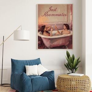Just Roommates Vintage Lesbian Art Print | Sapphic Romance Wall Decor | Queer Feminine Gift | LGBTQ Proud Feminist Artwork