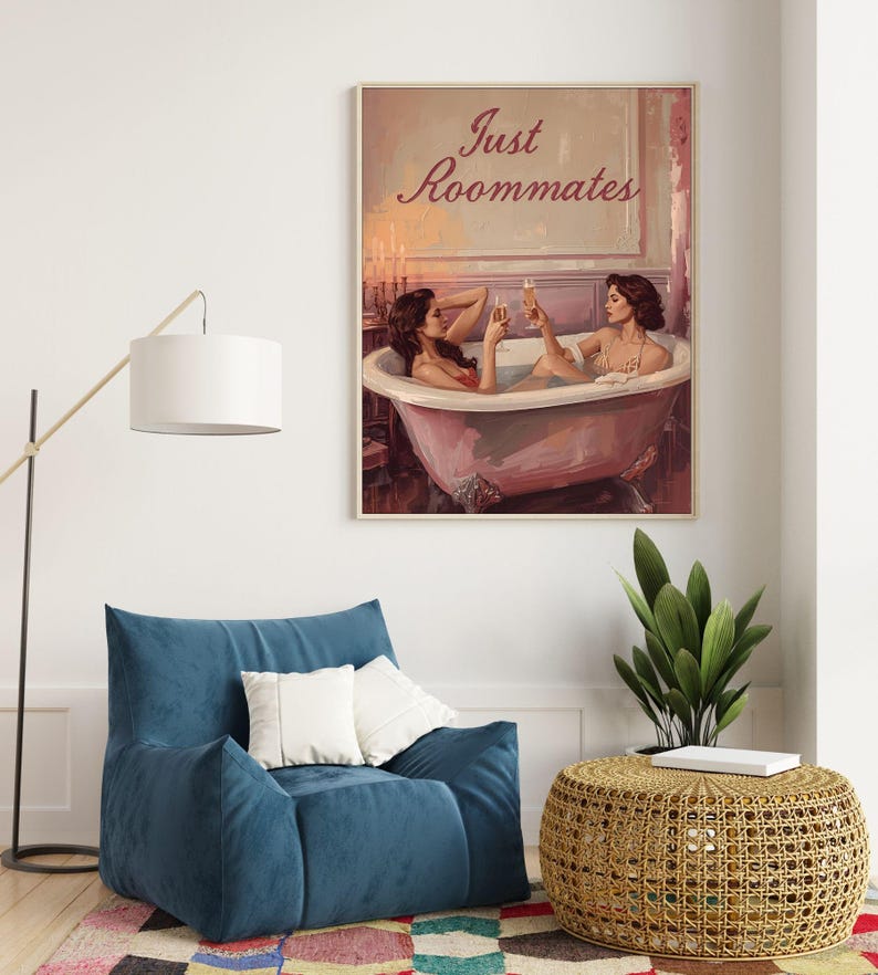 Just Roommates Vintage Lesbian Art Print | Sapphic Romance Wall Decor | Queer Feminine Gift | LGBTQ Proud Feminist Artwork