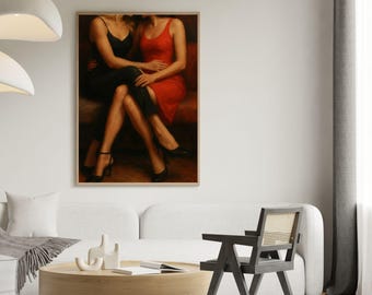 Sapphic Lovers Wall Art | Lesbian Art Print WLW Digital Poster Download | Queer Intimate Wall Art | Vintage Lesbian Home Decor Gift