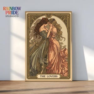 The Lovers – Sapphic Art Nouveau Poster | Lesbian Wall Art | Vintage Tarot Style WLW Print | Romantic Feminine Decor