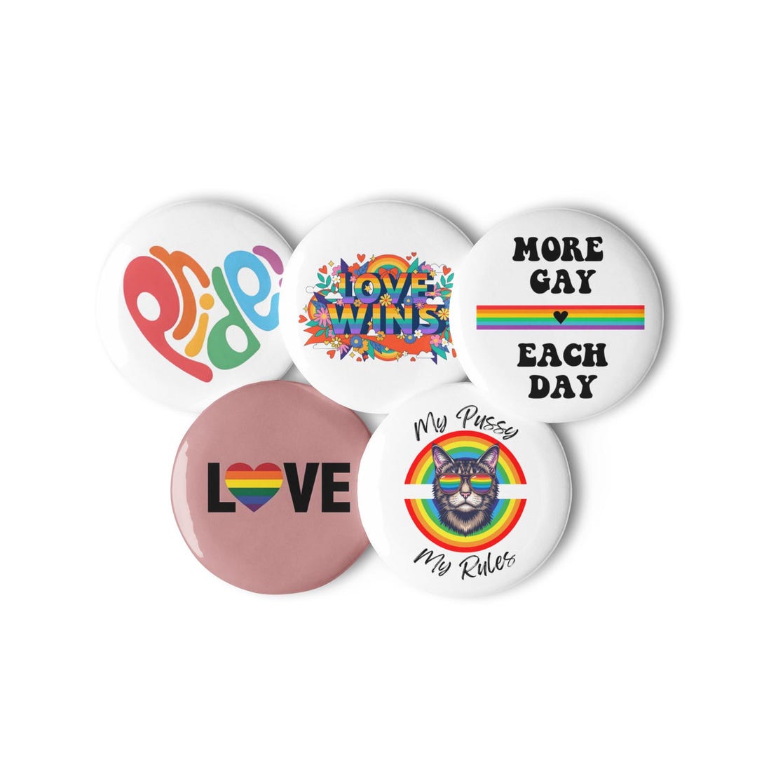 Pride Buttons Pride Buttons Set of 5 | LGBTQ+ Rainbow Pin Badges | Love Wins, More ...