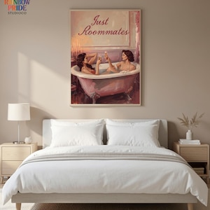 Just Roommates Vintage Lesbian Art Print | Sapphic Romance Wall Decor | Queer Feminine Gift | LGBTQ Proud Feminist Artwork