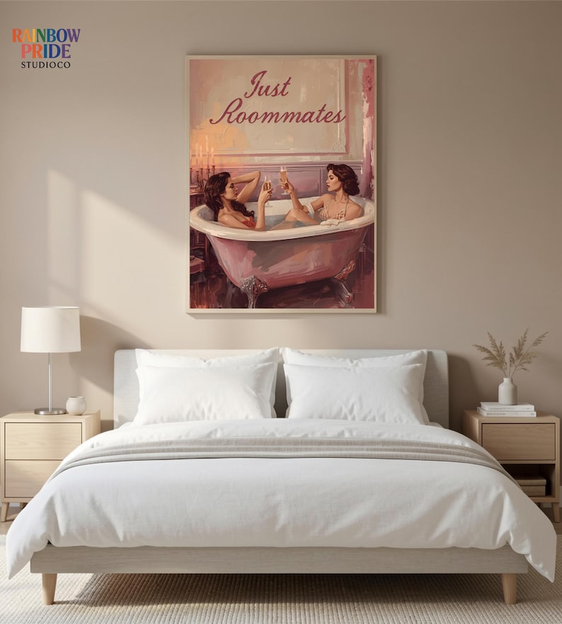 Just Roommates Vintage Lesbian Art Print | Sapphic Romance Wall Decor | Queer Feminine Gift | LGBTQ Proud Feminist Artwork