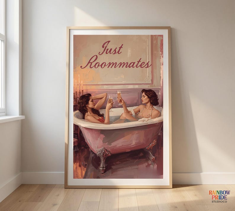 Just Roommates Vintage Lesbian Art Print | Sapphic Romance Wall Decor | Queer Feminine Gift | LGBTQ Proud Feminist Artwork