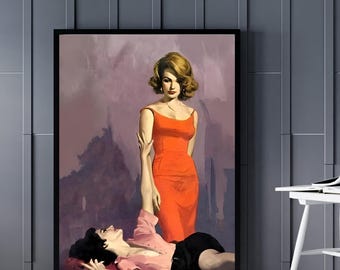 Sapphic Vintage Art Print | Lesbian Couple Wall Art | 60s Retro Illustration | Queer Femme Aesthetic | Digital Poster | Instant Download
