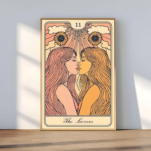 Lesbian Tarot Poster | The Lovers Wandbild | Sapphic Art Print | Queer Wall Art | LGBTQ+ Deko | Vintage Printable Art | WLW Wall Art