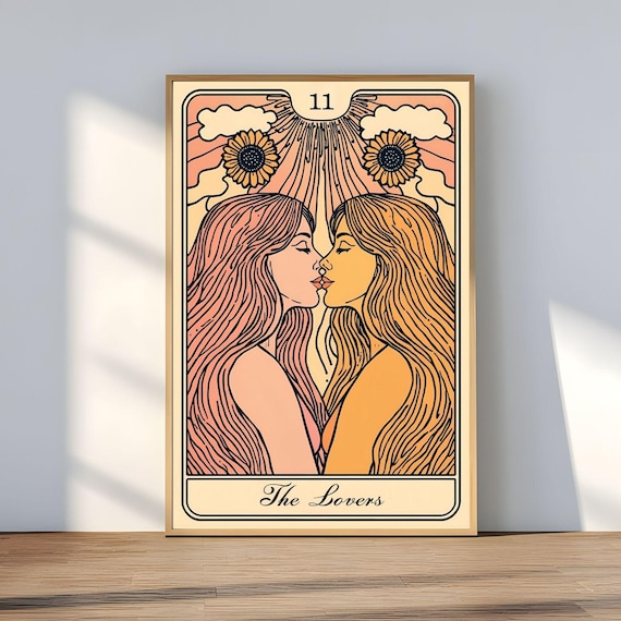 Lesbian Tarot Poster | The Lovers Wandbild | Sapphic Art Print | Queer Wall Art | LGBTQ+ Deko | Vintage Printable Art | WLW Wall Art