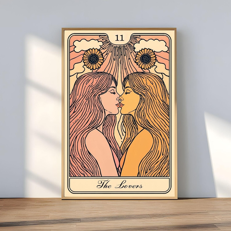 Lesbian Tarot Poster | The Lovers Wandbild | Sapphic Art Print | Queer Wall Art | LGBTQ+ Deko | Vintage Printable Art | WLW Wall Art