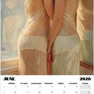 Romantic sapphic art calendar 2026 showing vintage-inspired women’s portraits and intimate scenes. Perfect queer home décor and pride-affirming gift.