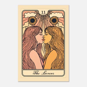 Lesbian Tarot Poster | The Lovers Mural | Sapphic Art Print | Queer Wall Art | LGBTQ+ decoration | Vintage Printable Art | WLW Wall Art image 11