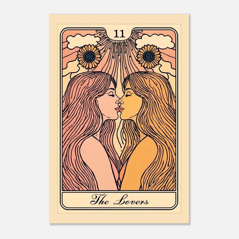 Lesbian Tarot Poster | The Lovers Mural | Sapphic Art Print | Queer Wall Art | LGBTQ+ decoration | Vintage Printable Art | WLW Wall Art image 11