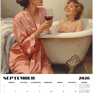 Romantic sapphic art calendar 2026 showing vintage-inspired women’s portraits and intimate scenes. Perfect queer home décor and pride-affirming gift.