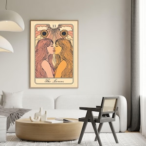 Lesbian Tarot Poster | The Lovers Wandbild | Sapphic Art Print | Queer Wall Art | LGBTQ+ Deko | Vintage Printable Art | WLW Wall Art