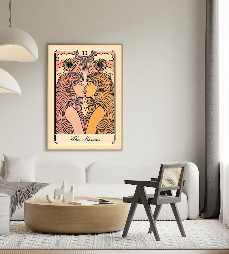 Lesbian Tarot Poster | The Lovers Wandbild | Sapphic Art Print | Queer Wall Art | LGBTQ+ Deko | Vintage Printable Art | WLW Wall Art