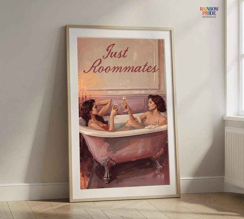 Just Roommates Vintage Lesbian Art Print | Sapphic Romance Wall Decor | Queer Feminine Gift | LGBTQ Proud Feminist Artwork