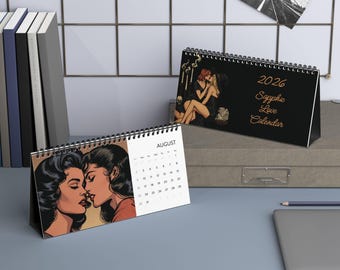 Sapphic Love Desk Calendar 2026 | Retro Lesbian Art Calendar | WLW Queer Gift Idea | Pride Desk Decor | Feminist Vintage Calendar