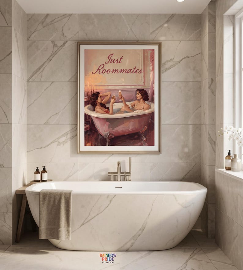 Just Roommates Vintage Lesbian Art Print | Sapphic Romance Wall Decor | Queer Feminine Gift | LGBTQ Proud Feminist Artwork