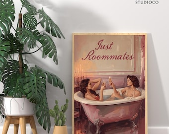 Just Roommates Vintage Lesbian Art Print | Sapphic Romance Wall Decor | Queer Feminine Gift | LGBTQ Proud Feminist Artwork