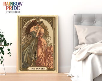The Lovers – Sapphic Art Nouveau Poster | Lesbian Wall Art | Vintage Tarot Style WLW Print | Romantic Feminine Decor