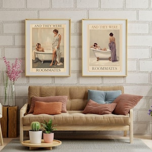 Sapphic Art Print – “And They Were Roommates” | Choose White or Purple Dress | WLW Lesbian Wall Art | Queer Home Decor Poster
