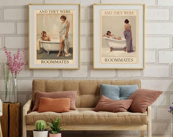 Sapphic Art Print – “And They Were Roommates” | Choose White or Purple Dress | WLW Lesbian Wall Art | Queer Home Decor Poster