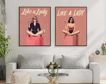 Like a Lady – Feminist Retro Poster | Brunette or Red Hair | Empowering Pop Art Print | Bold Wall Art for Women | Vintage Girl Power Decor