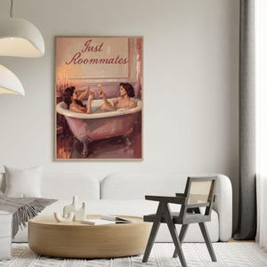 Just Roommates Vintage Lesbian Art Print | Sapphic Romance Wall Decor | Queer Feminine Gift | LGBTQ Proud Feminist Artwork