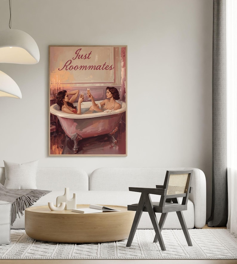 Just Roommates Vintage Lesbian Art Print | Sapphic Romance Wall Decor | Queer Feminine Gift | LGBTQ Proud Feminist Artwork
