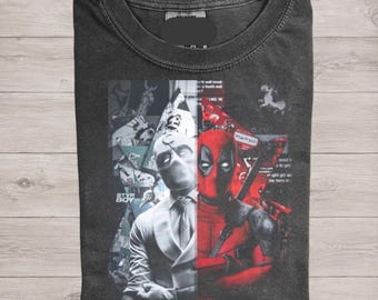 Deadpool Comfort Colors T-Shirt, Deadpool Moon Knight Shirt, Superhero Vintage Washed Tee, Comic Book Fan Gift, Graphic Streetwear