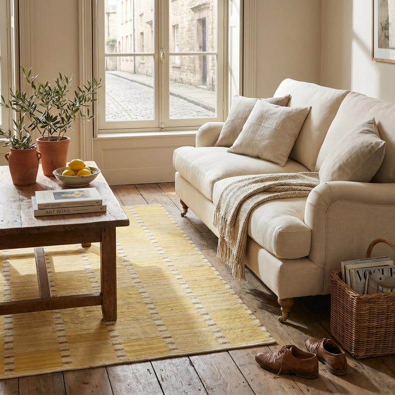 Yellow Swedish Inspired Kilim Rug Scandinavian Modern Meets Earth Tone ...