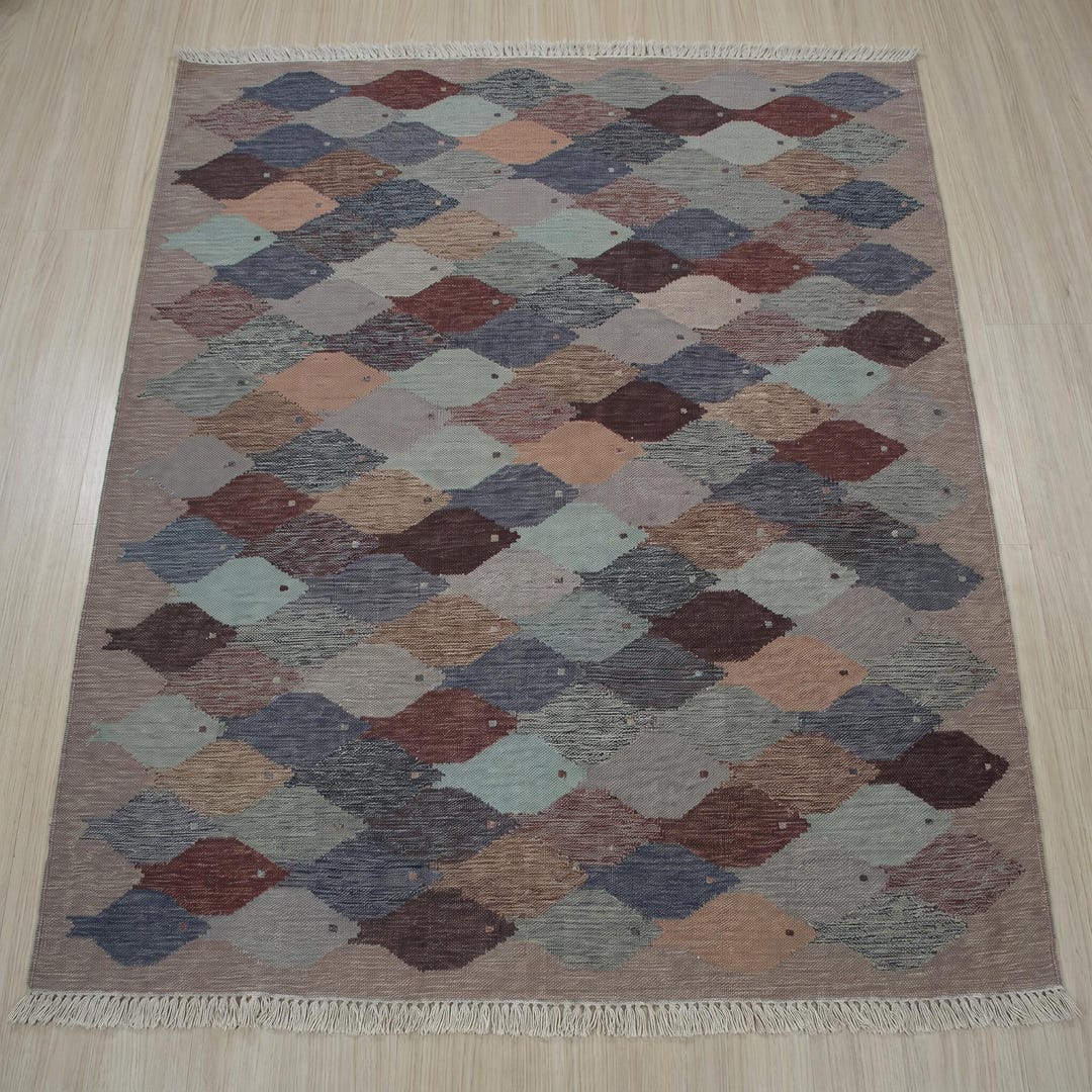 Kilim Fish Rug Handwoven Swedish Fish Motif Kilim Rug – Scandinavian Flatweave Wool ...